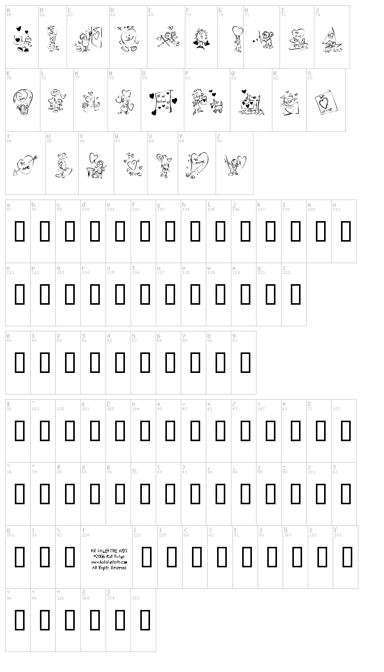 KR Valentine Kids 2006 font map
